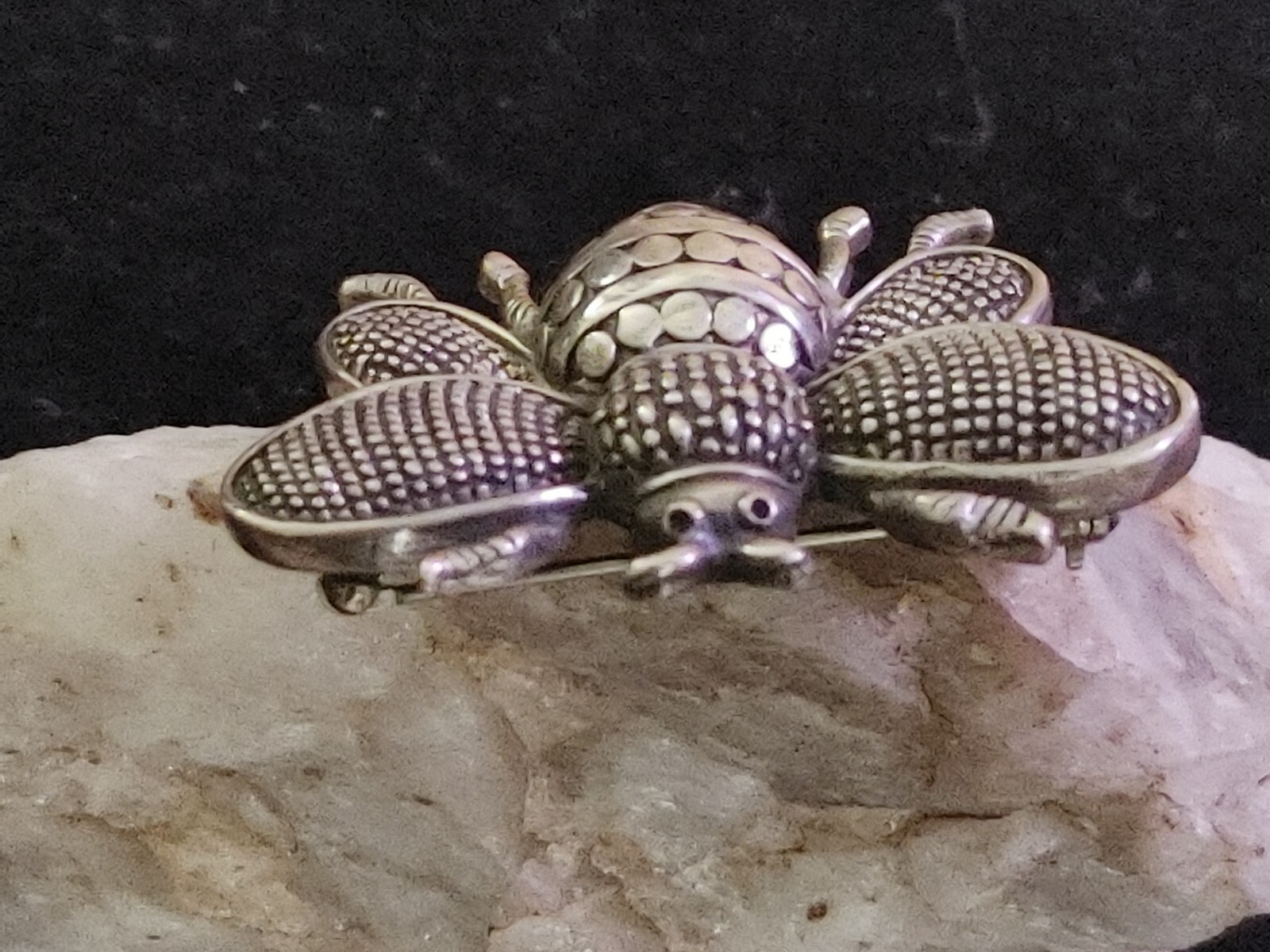 Sterling Silver Patterned Textured Bumblebee Broo… - image 8