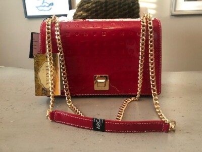Arcadia ''Laila'' Patent Shoulder Bag w/ Gold Chain -  Exclusive Italian Designer