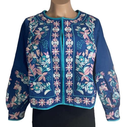 Giacca corta ricamata LA BELLUM HILLARY SCOTT donna XL/1X cobalto multi nuova con etichetta - Foto 2 di 24