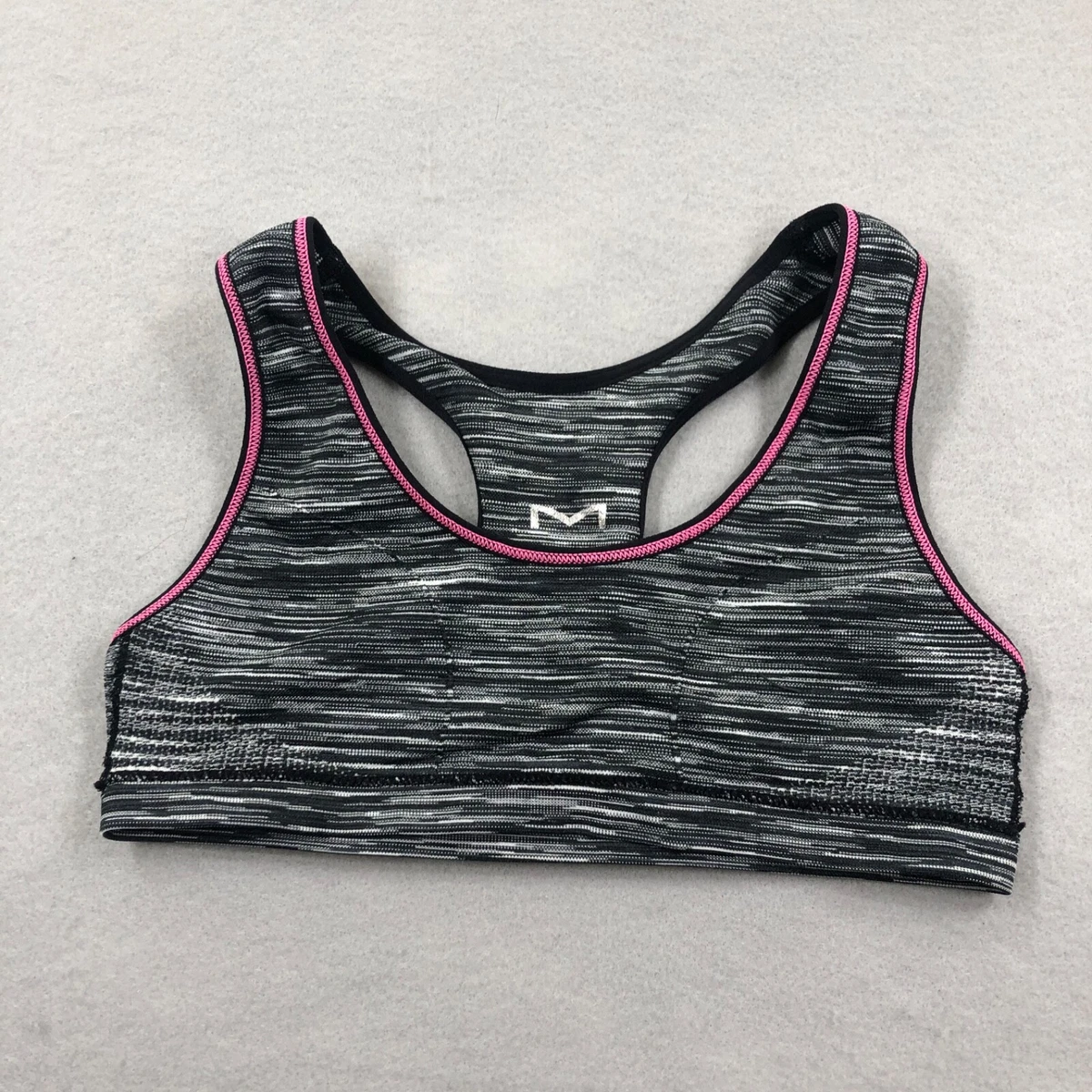 Maidenform Girls Sports Bra Medium M Racerback Black Spacedye Pink Piping