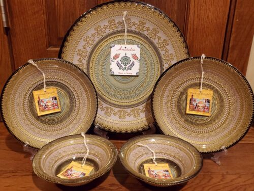 Handmade Turkish Delights Pink~Blue~Gold Glass Bowls~Serving Plate~Salad Plates