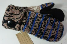 Valley View Farms Gray Recycled Wool Sweater Mittens Fleece Lined Blue Mocha