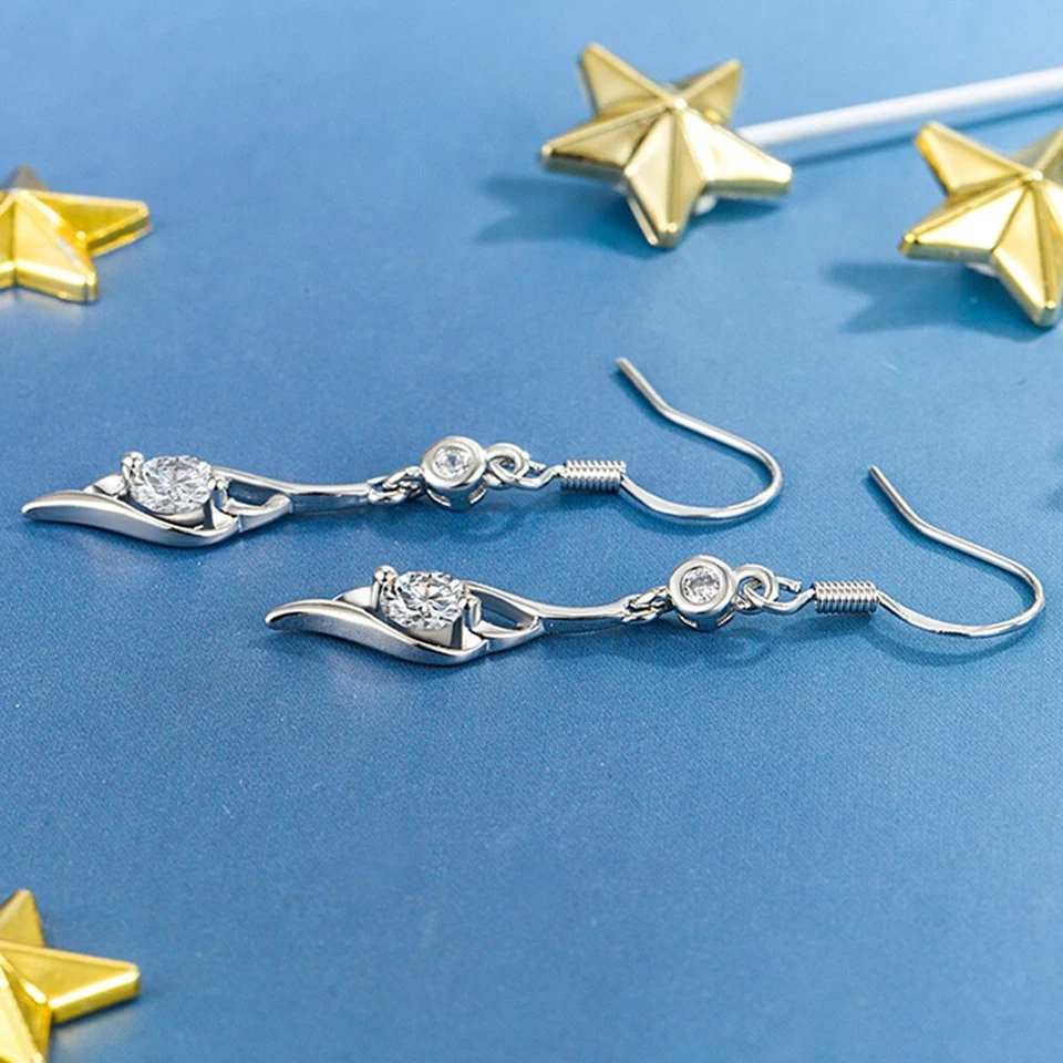 925 Sterling Silver Wing Twist CZ Drop Dangle Hook Earrings Women Girl Gift UK - Image 4 of 4