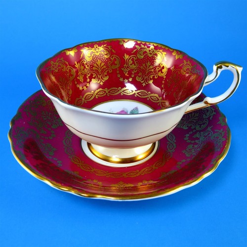 Pink Floating Cabbage Rose Center with Red Border Paragon Tea Cup and Saucer Set - Picture 6 of 9