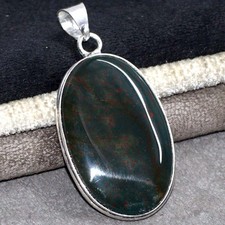 925 Silver Plated Bloodstone Ethnic Pendant Handmade Jewelry Size 2" AU j944