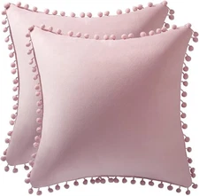 2 sets of cosy and soft pom pom velvet square decorative pillowcases.
