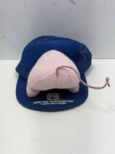 Vintage 90s New Pig Corporation Mesh Back Trucker Snapback Hat Hogs Funny Blue