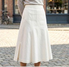 Vintage Talbots Irish Linen Panelled Flared Midi Skirt Woman's 14 White Lined
