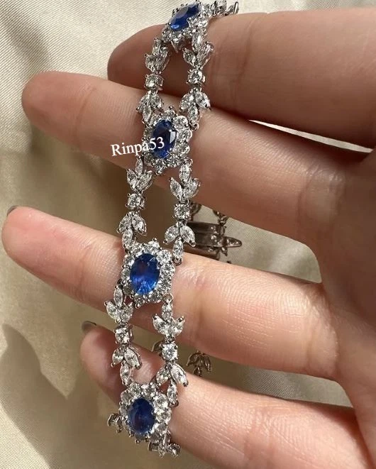 Brazalete de mujer creado en laboratorio diamante zafiro azul alfombra roja desgaste joyería 925 S Foto 3 de 4