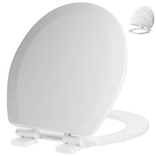 Round Toilet Seat Angol Shiold Quiet-Close Molded Wood Toilet Seat with Non-Slip