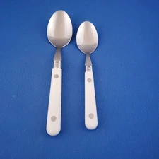 Hampton ~ Soup Spoon & Teaspoon  ~ Stainless  w White Plastic Handle Rivets