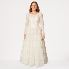ALFRED ANGELO VTG Cupcake Ruffle Lace Wedding Gown Long Sleeve Sweetheart