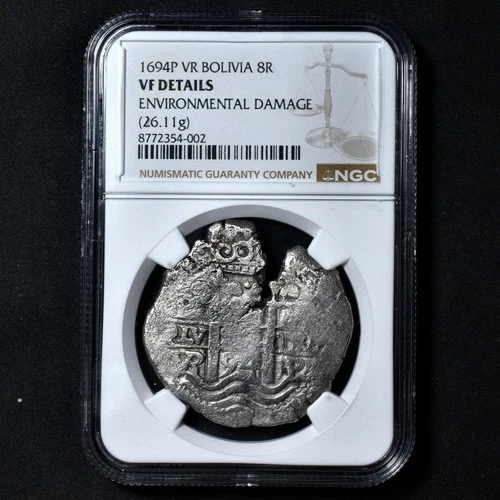 1694P VR Bolivia, Charles II, 8 Reales, Potosi Mint, KM.26, NGC VF Details