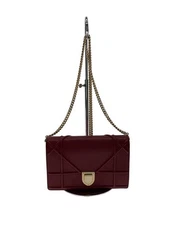 Christian Dior Shoulder Bag Small Diorama Flap Leather Red Plain Used
