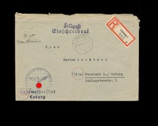 Coburg Wehrmeldeamt Einschreiben Dienstpost 1944 Feldpost n. Neusratd b. Coburg