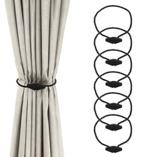 6 Pcs Magnetic Curtain Tiebacks, Modern Weave Curtain Tie Backs, Black
