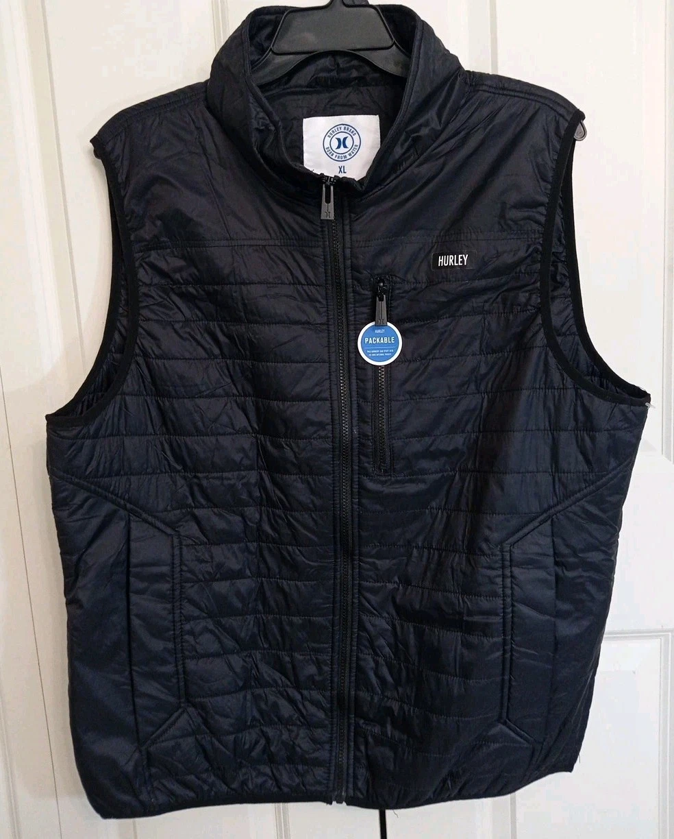 Hurley Men’s Packable Insulated Vest Black Full Zip Size XL