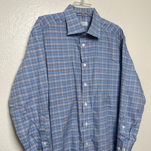 Camisa Eton Para Hombre 44 17.5 Azul Cuadros Contemporánea Manga Larga Abotonada - Imagen 11 de 17