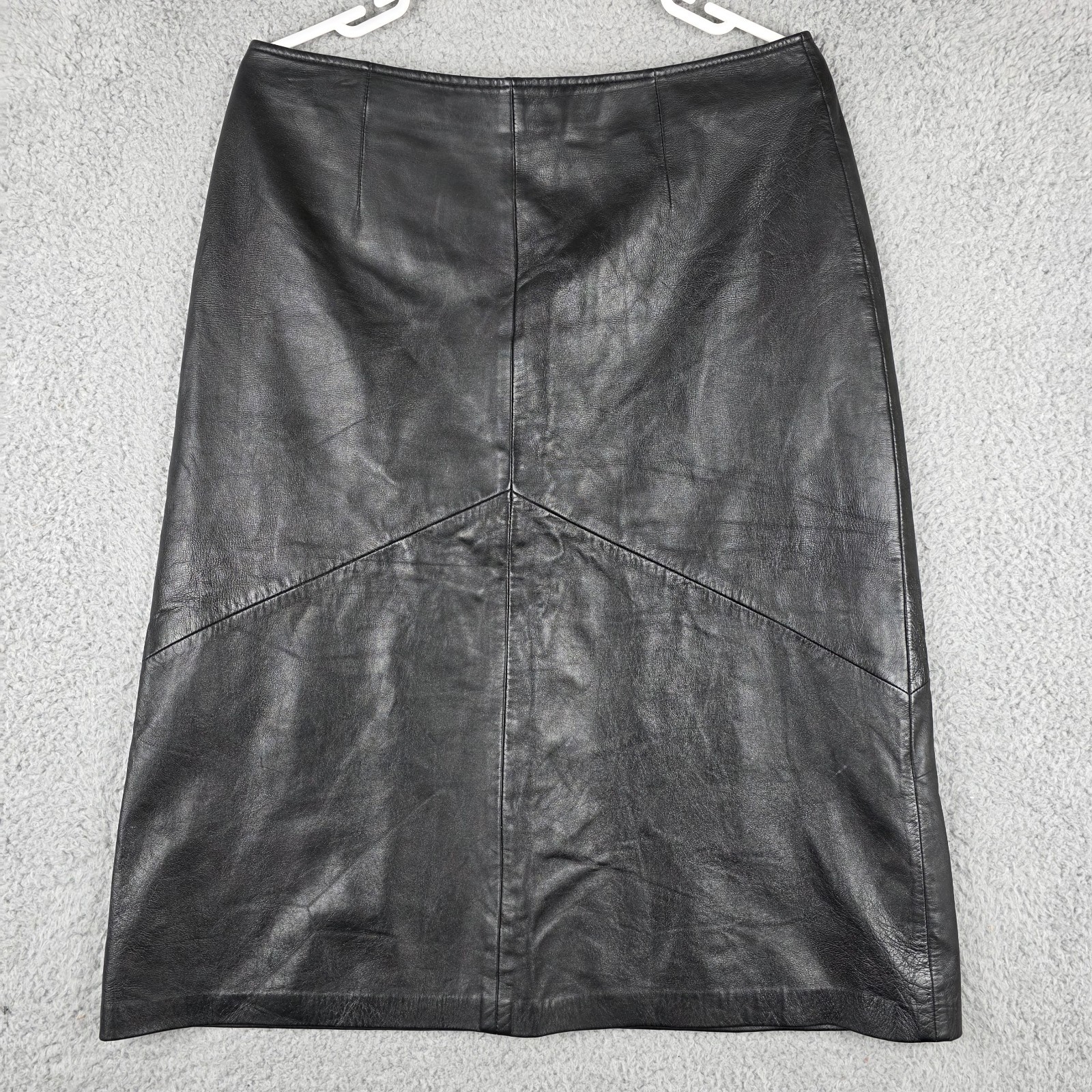 Vintage Vakko Sport Skirt Womens 14 Black Genuine Leather Pencil Zip Up Back
