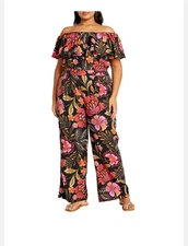 CITY CHIC Plus Size 18 Peta Print Jumpsuit w/Pockets
