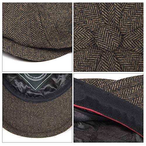 Men's 8 Piece Wool Blend Newsboy Flat Cap Herringbone Tweed Hat 7 3/8 Khaki - Bild 8 von 8