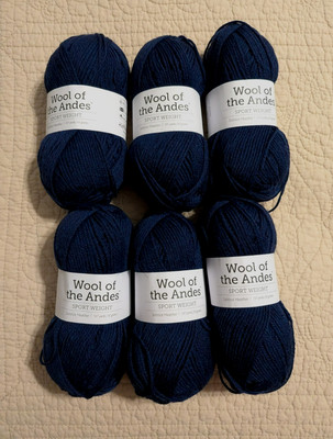 Knit Picks Yarn Wool of the Andes Sport Peru Wool Lot of 6 Blue Same Dye Lot