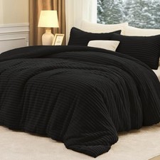 Fluffy King Size Comforter Set 3 Pieces - Super Soft  King 102"x 90" Black