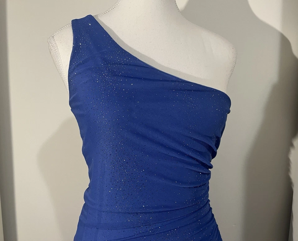 Maxi Vestido De Colección Y2K Jodi Kristopher Malla Periwinkle Detalle Brillo Asimétrico 6 Foto 3 de 4