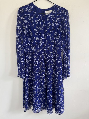 NEW L.K. Bennett Cecily Blue Silk Dress Size 8 Elegant Midi Designer