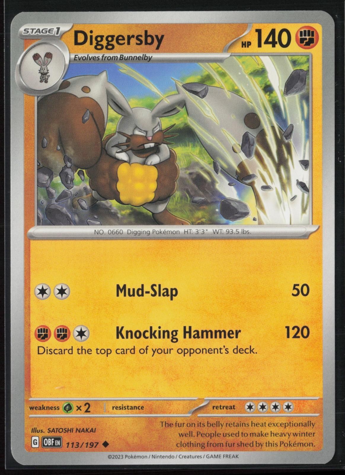 Diggersby 113/197 Uncommon Obsidian Flames Pokemon Card Near Mint