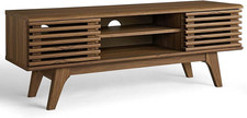 Render 46" Mid-Century Modern Low Profile Media Console TV Stand, 46 Inch, Walnu