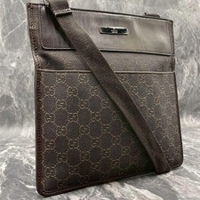 Gucci GG Canvas Leather Shoulder Bag Brown Au...