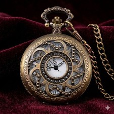 Vintage Victorian Style Bronze Color Quartz Pocket Watch with Cover