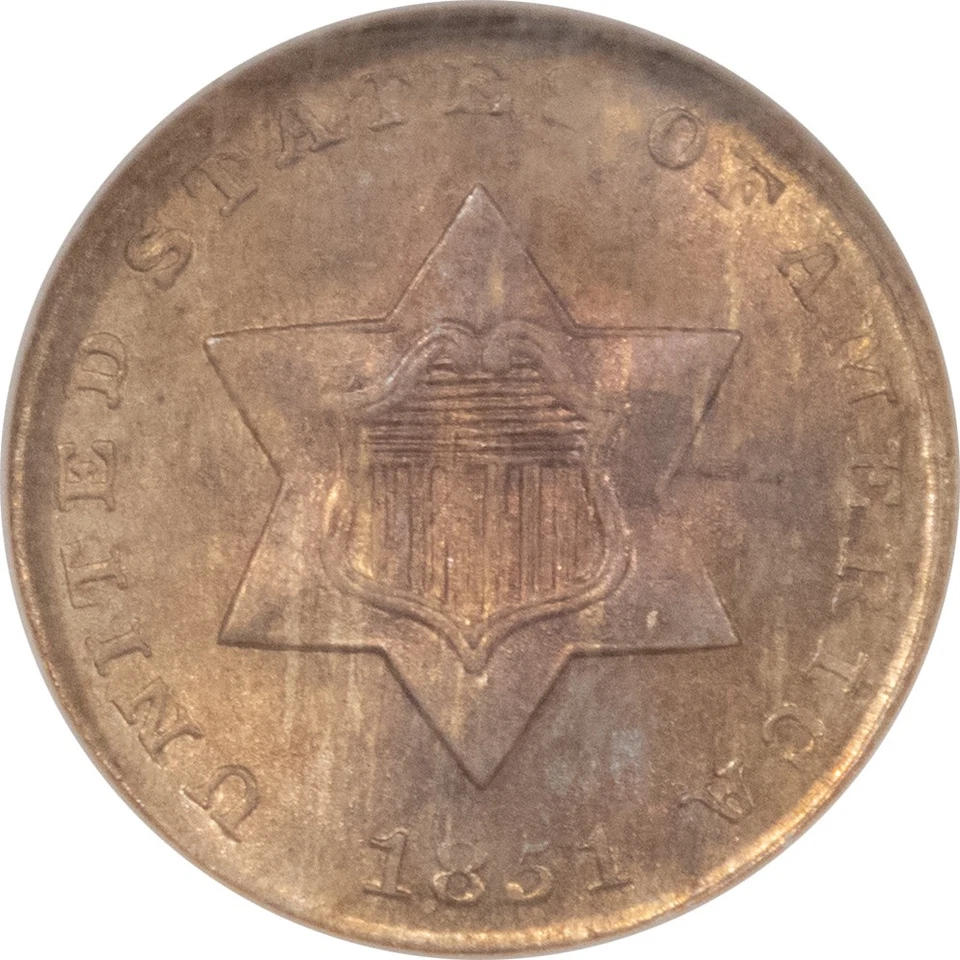 1851 THREE CENT SILVER - NGC MS-64, ATTRACTIVE ORIGINAL TYPE COIN - Image 2 of 3