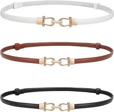 Women 3 Pack Skinny Belt for Dress,Thin Waist Belt - Adjustable Leather Belt ...