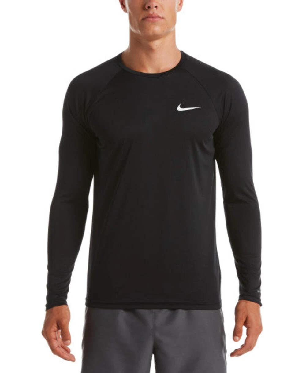 Nike Swim Men's Solid Long-Sleeve Hydroguard Swim Shirt Black