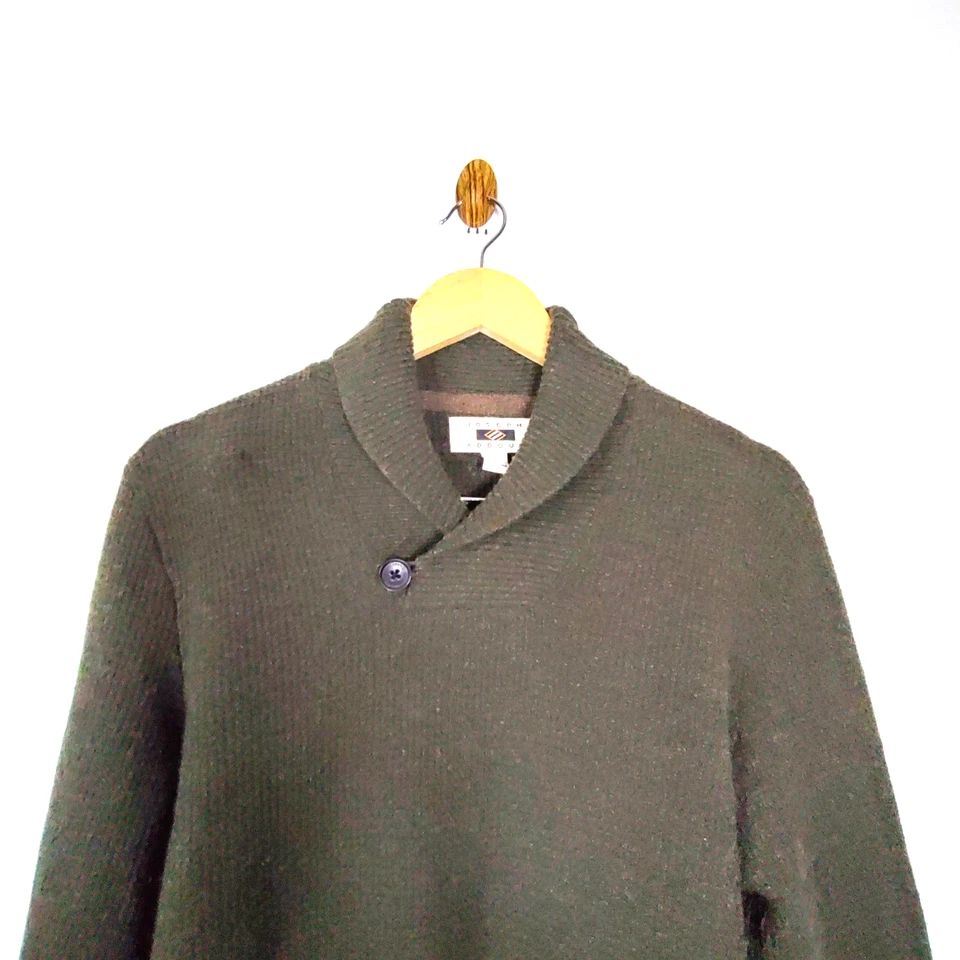 Joseph Abboud Hombres L Suéter Mezcla Lana Oliva Tweed Chal Cuello Dinero Antiguo Preppy Foto 2 de 4