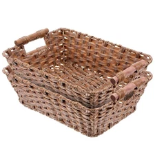 2-Pack Waterproof Wicker Storage Baskets with Handles – Hand-Woven Polypropyl...