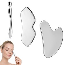 3 Pcs Stainless Steel Gua Sha Facial Tools  Eye Cream Applicator Metal Guash...