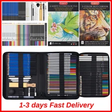 80 Pack Drawing Set Sketching Kit, Pro Art Supplies with 3-Color Sketchbook USA*