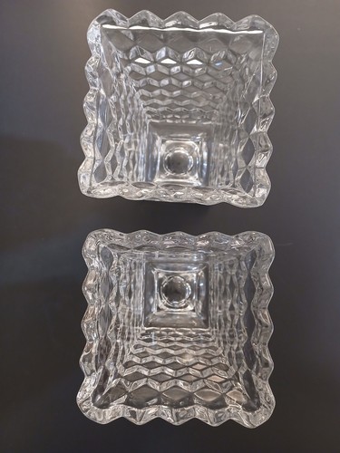 Pair Of Fostoria American Square Footed Urn Vases 7.5” Clear Cubist USA Vintage - Picture 9 of 10