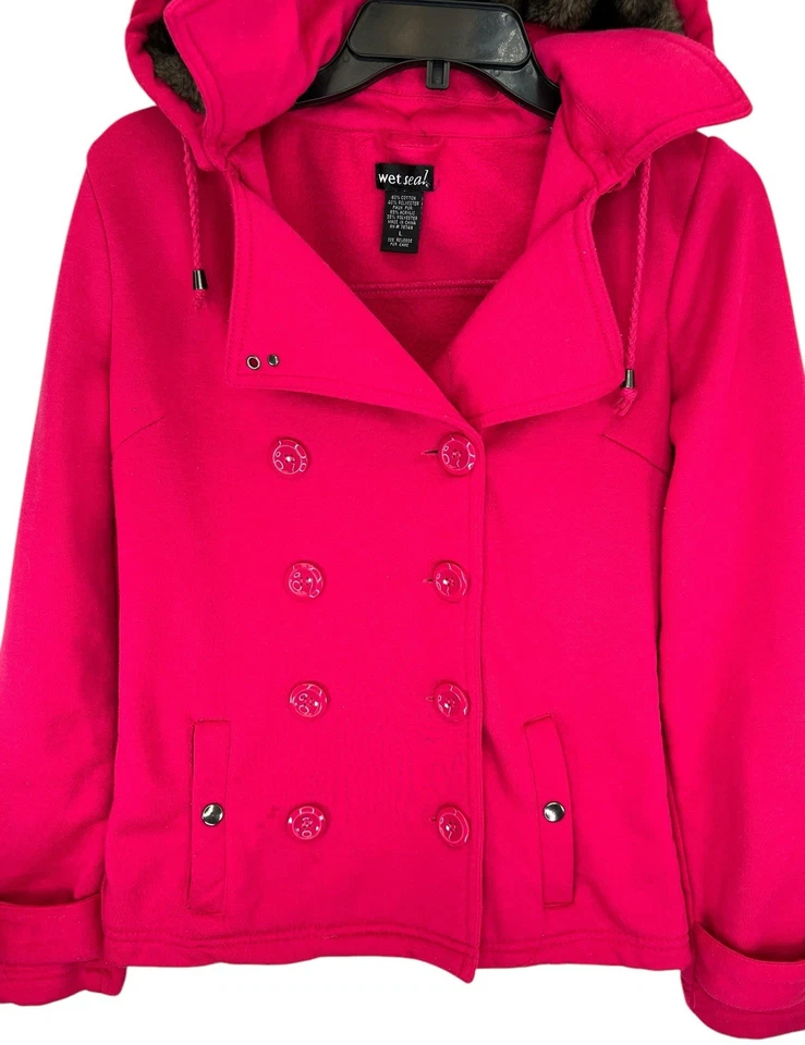 Chaqueta de piel sintética rosa grande vintage Wet Seal para mujer con botones Y2K Foto 2 de 4