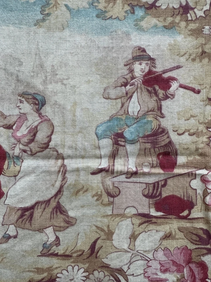 Tissu Ancien Coton Imprimé XIXème Campagne Violant Fleurs Roses Fête Village - Photo 2/4
