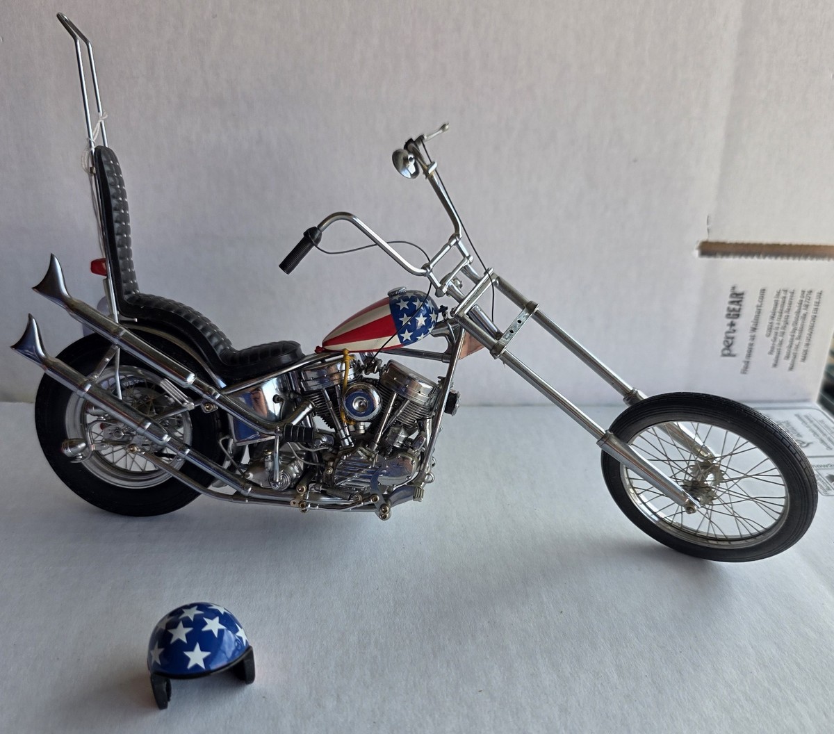 Franklin Mint Easy Rider Harley Chopper with Helmet American Flag