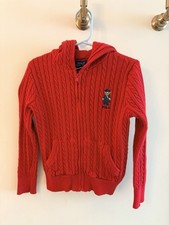 Polo Ralph Lauren Red Girls Size 5 Hooded Cable Knit Zip-up Sweater
