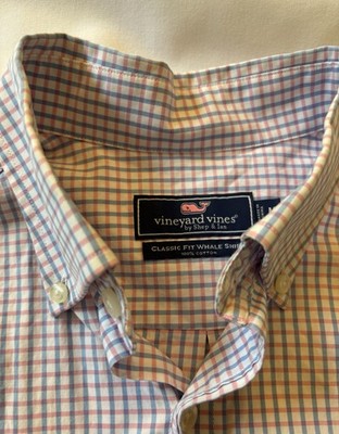 Vineyard Vines Classic Fit Whale Shirt L Blue Pink Check Cotton Button-Down