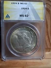 1924 Peace Dollar ANACS MS 62