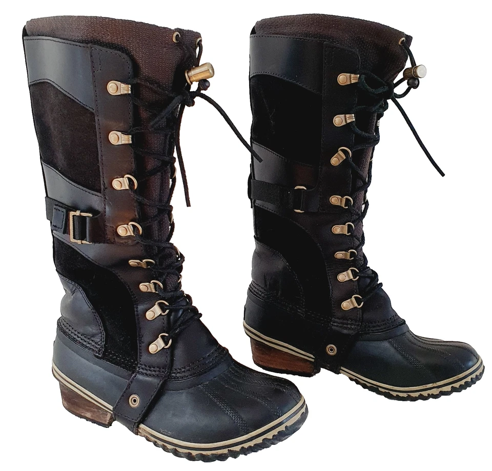 Sorel Tall Black Lether Suede Boots Conquest Carly NL2033-010 Womens Size 7.5 - image 3 of 4