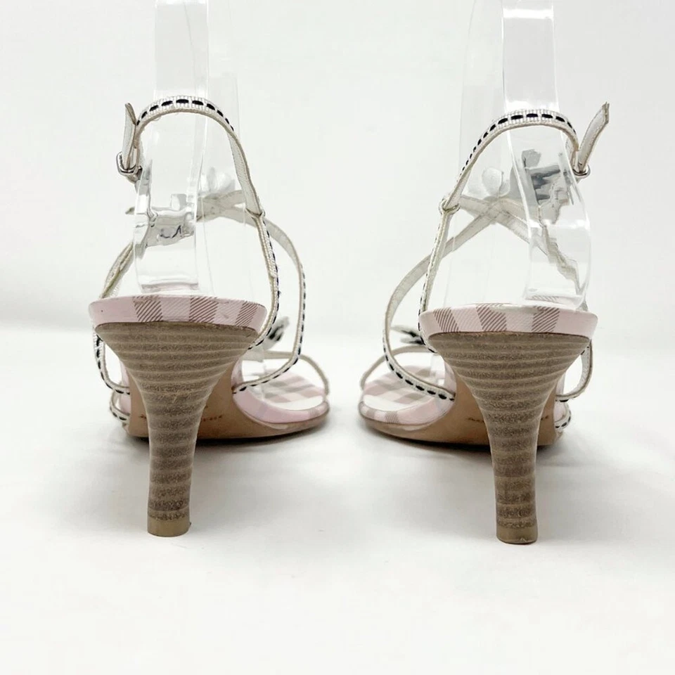 Burberry Check Leather Floral Slingback Sandals Pink Tan EU 37 - Image 3 of 4