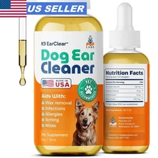 Ear Clear, Natural Dog Ear Cleaner Infection Treatment Bottle with Dropper 1oz 